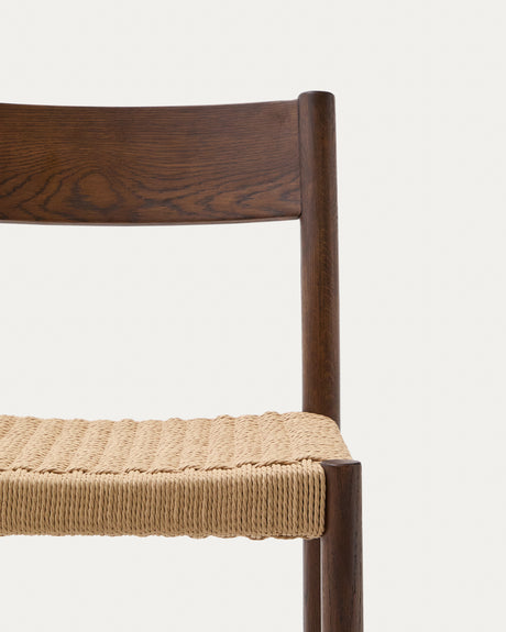 Yalia Barhocker Rückenlehne massives Eichenholz mit Nussbaum-Finish und Seilsitzfläche 65 cm FSC 100% - ZEN ZONE Furniture
