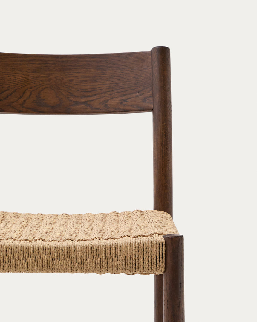 Yalia Barhocker Rückenlehne massives Eichenholz mit Nussbaum-Finish und Seilsitzfläche 65 cm FSC 100% - ZEN ZONE Furniture