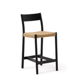 Yalia Barhocker Rückenlehne massives Eichenholz mit schwarzem Finish und Seilsitzfläche 65 cm FSC 100% - ZEN ZONE Furniture