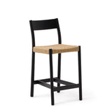 Yalia Barhocker Rückenlehne massives Eichenholz mit schwarzem Finish und Seilsitzfläche 65 cm FSC 100% - ZEN ZONE Furniture