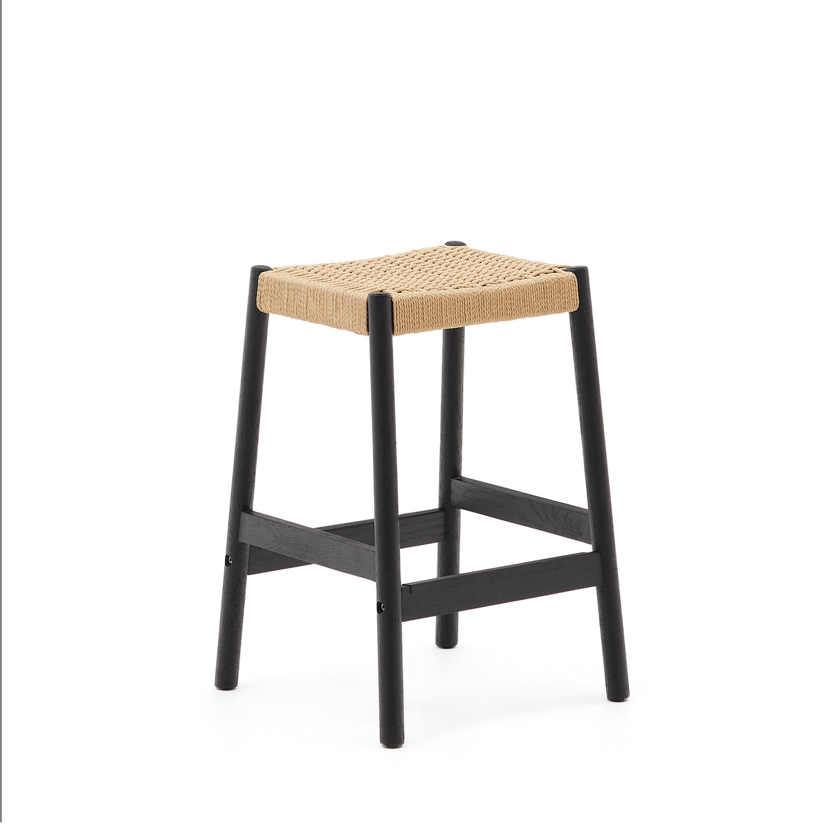 Yalia Hocker aus massivem Eichenholz mit schwarzem Finish und Seilsitz Höhe 65 cm FSC 100% - ZEN ZONE Furniture