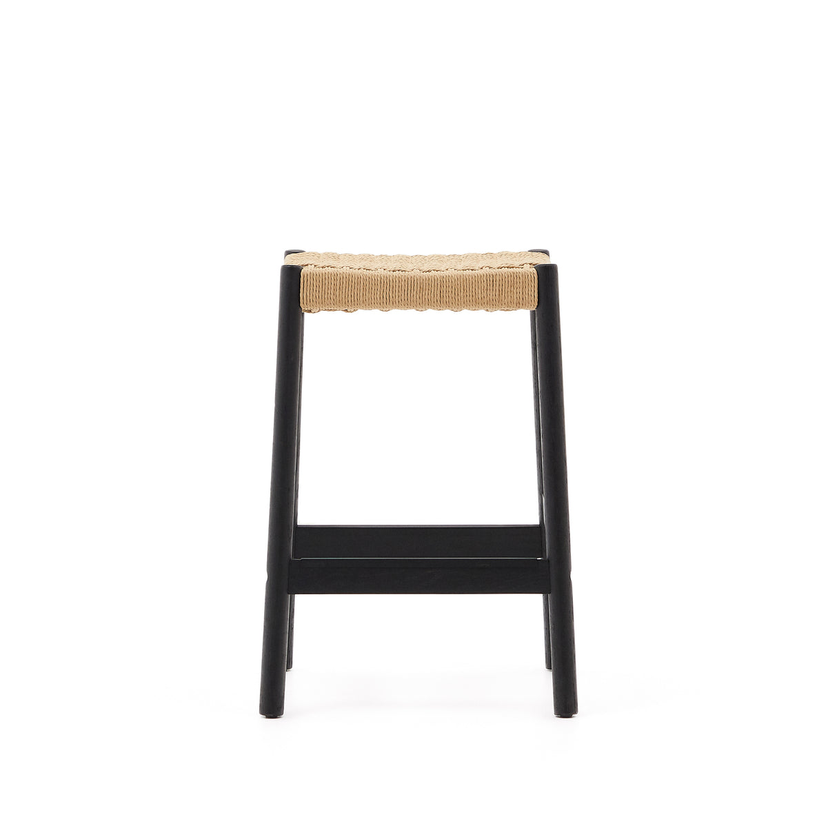 Yalia Hocker aus massivem Eichenholz mit schwarzem Finish und Seilsitz Höhe 65 cm FSC 100% - ZEN ZONE Furniture