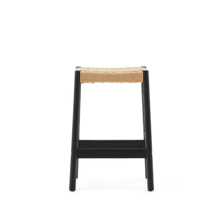 Yalia Hocker aus massivem Eichenholz mit schwarzem Finish und Seilsitz Höhe 65 cm FSC 100% - ZEN ZONE Furniture