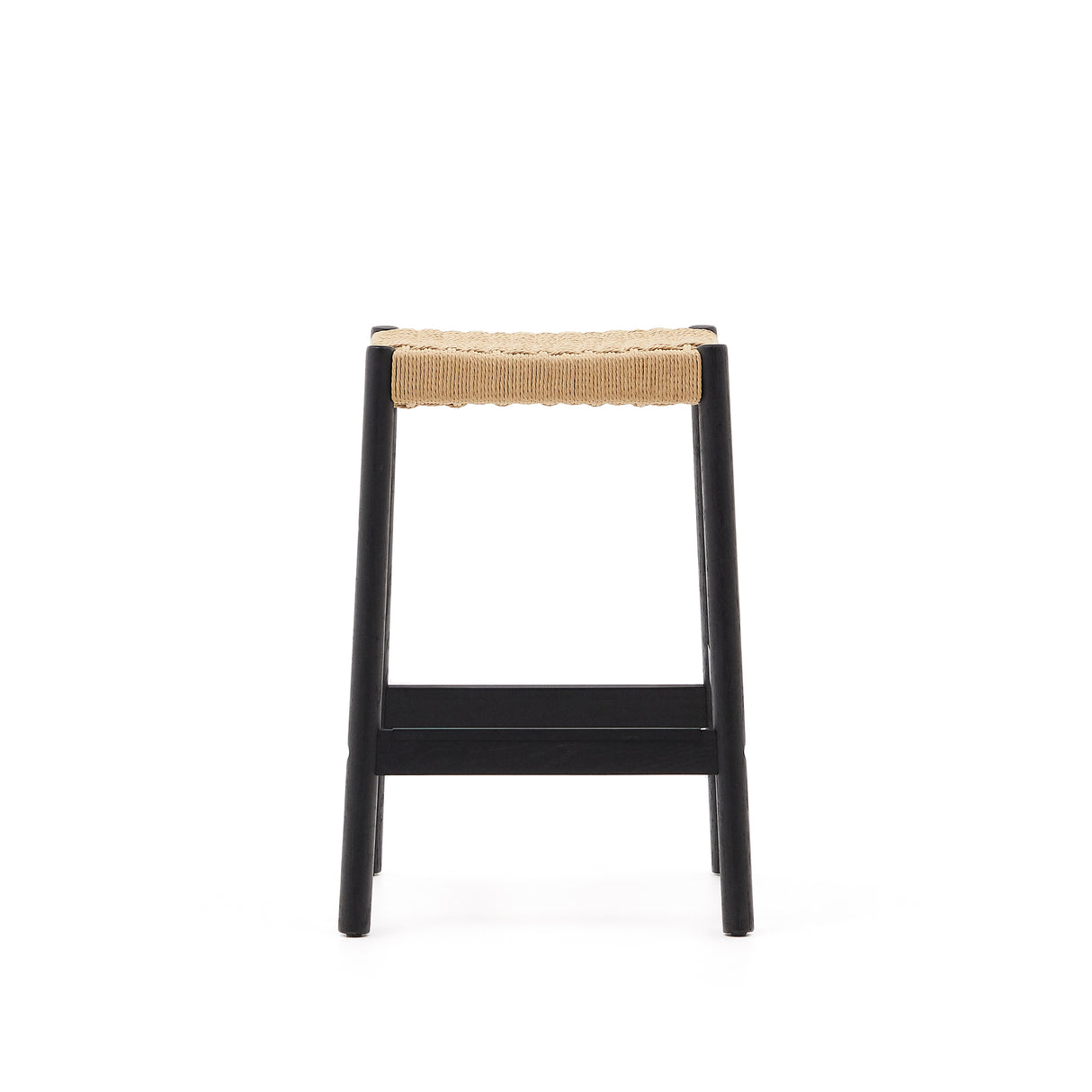 Yalia Hocker aus massivem Eichenholz mit schwarzem Finish und Seilsitz Höhe 65 cm FSC 100% - ZEN ZONE Furniture