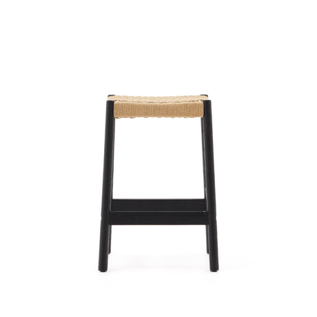 Yalia Hocker aus massivem Eichenholz mit schwarzem Finish und Seilsitz Höhe 65 cm FSC 100% - ZEN ZONE Furniture