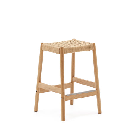 Yalia Hocker aus massivem Eichenholz mit naturfarbenem Finish und Seilsitz Höhe 65 cm FSC 100% - ZEN ZONE Furniture
