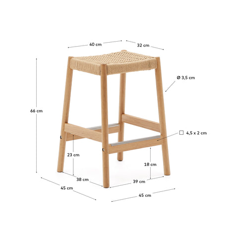 Yalia Hocker aus massivem Eichenholz mit naturfarbenem Finish und Seilsitz Höhe 65 cm FSC 100% - ZEN ZONE Furniture