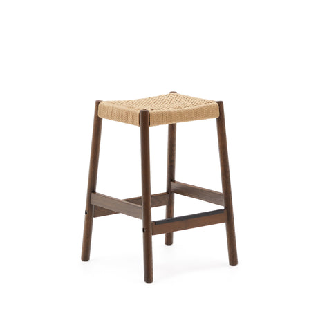 Yalia Hocker aus massivem Eichenholz mit Nussbaum-Finish und Seilsitz Höhe 65 cm FSC 100% - ZEN ZONE Furniture
