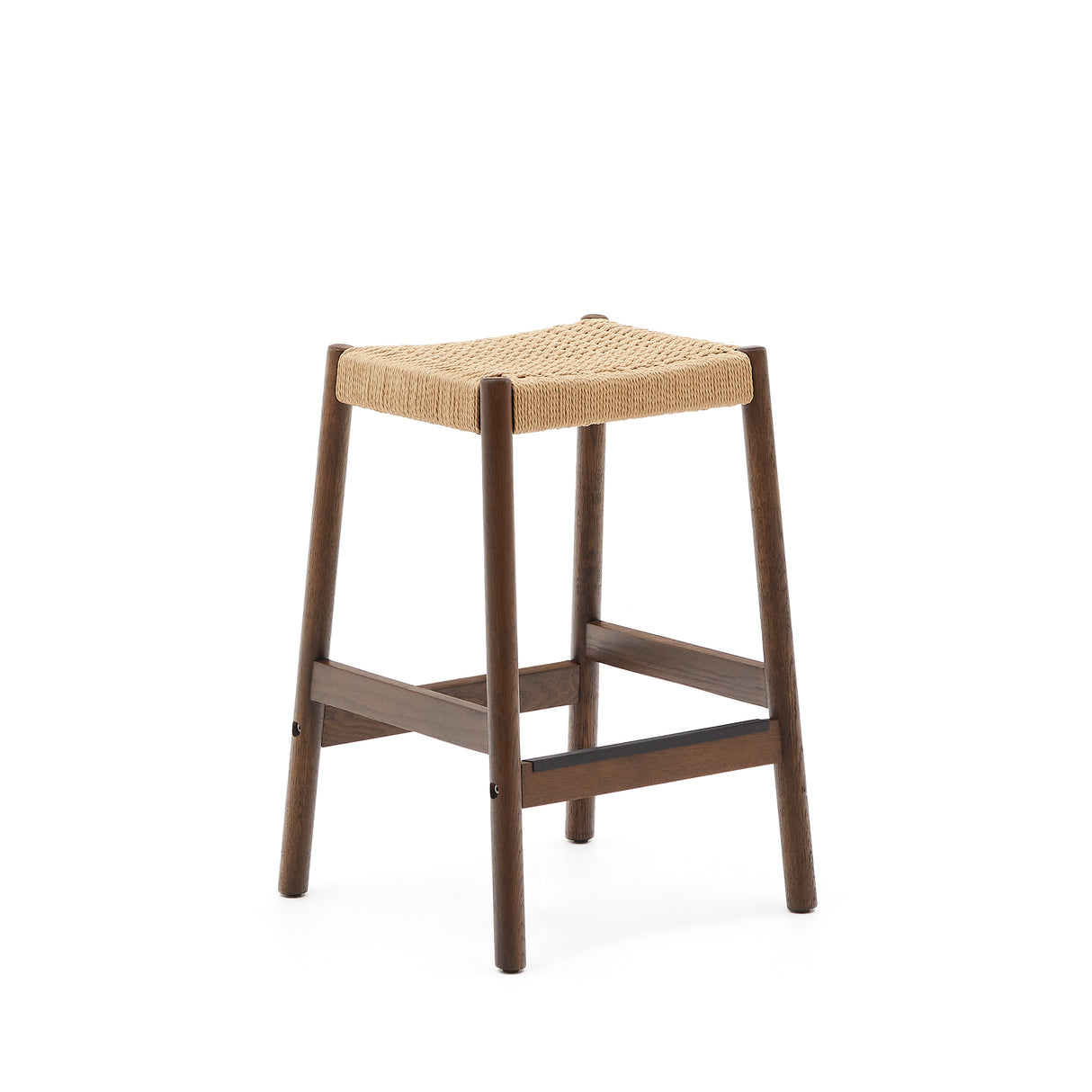 Yalia Hocker aus massivem Eichenholz mit Nussbaum-Finish und Seilsitz Höhe 65 cm FSC 100% - ZEN ZONE Furniture