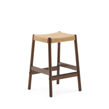 Yalia Hocker aus massivem Eichenholz mit Nussbaum-Finish und Seilsitz Höhe 65 cm FSC 100% - ZEN ZONE Furniture