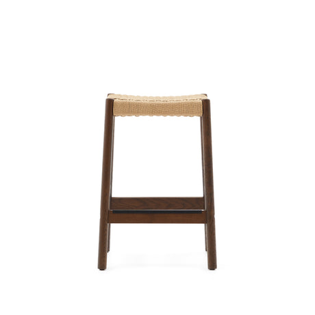 Yalia Hocker aus massivem Eichenholz mit Nussbaum-Finish und Seilsitz Höhe 65 cm FSC 100% - ZEN ZONE Furniture