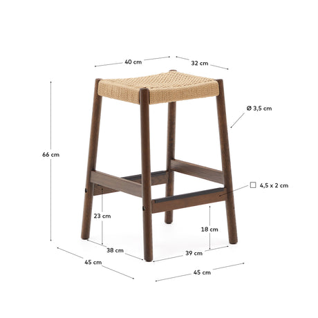 Yalia Hocker aus massivem Eichenholz mit Nussbaum-Finish und Seilsitz Höhe 65 cm FSC 100% - ZEN ZONE Furniture