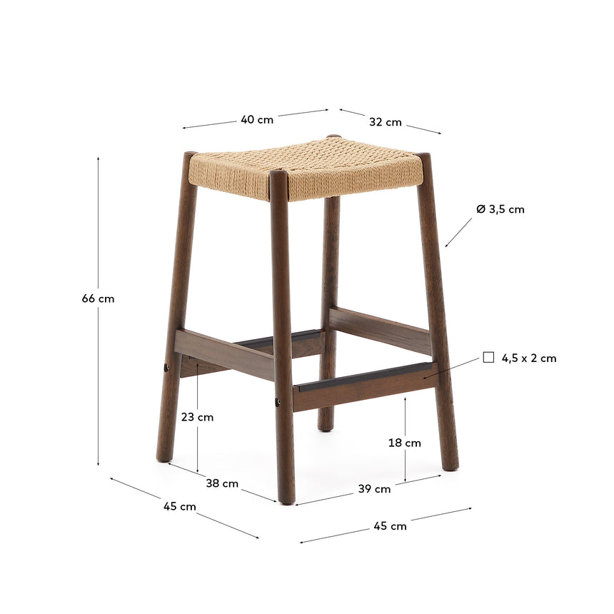 Yalia Hocker aus massivem Eichenholz mit Nussbaum-Finish und Seilsitz Höhe 65 cm FSC 100% - ZEN ZONE Furniture