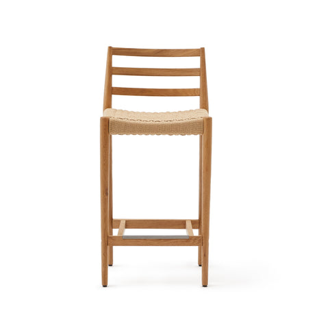 Analy Barhocker Rückenlehne massives Eichenholz mit naturfarbenem Finish und Seilsitzfläche 70 cm FSC 100% - ZEN ZONE Furniture