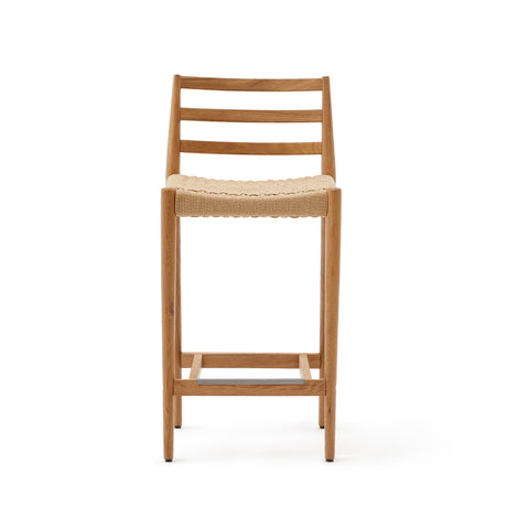 Analy Barhocker Rückenlehne massives Eichenholz mit naturfarbenem Finish und Seilsitzfläche 70 cm FSC 100% - ZEN ZONE Furniture
