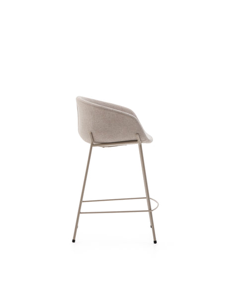 Hocker Yvette aus beigefarbener Chenille und Stahlbeinen mit beigefarbenem Finish Höhe 65 cm - ZEN ZONE Furniture