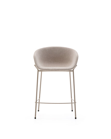 Hocker Yvette aus beigefarbener Chenille und Stahlbeinen mit beigefarbenem Finish Höhe 65 cm - ZEN ZONE Furniture