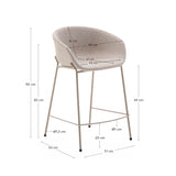 Hocker Yvette aus beigefarbener Chenille und Stahlbeinen mit beigefarbenem Finish Höhe 65 cm - ZEN ZONE Furniture