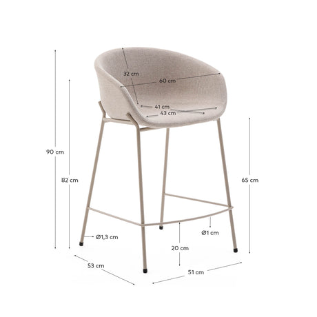Hocker Yvette aus beigefarbener Chenille und Stahlbeinen mit beigefarbenem Finish Höhe 65 cm - ZEN ZONE Furniture