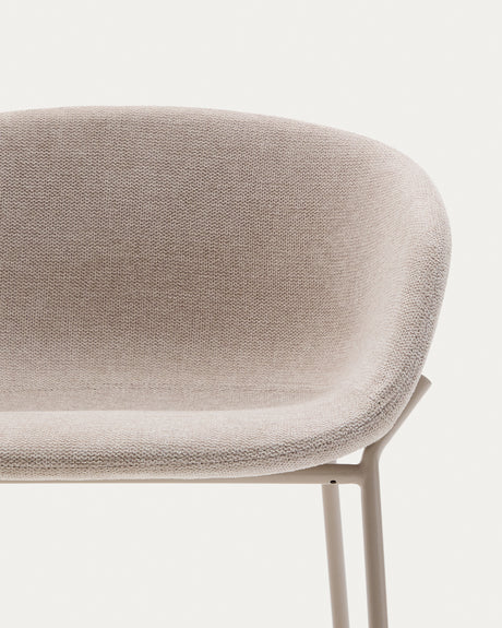 Hocker Yvette aus beigefarbener Chenille und Stahlbeinen mit beigefarbenem Finish Höhe 65 cm - ZEN ZONE Furniture