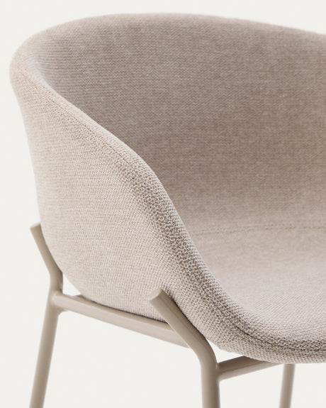 Hocker Yvette aus beigefarbener Chenille und Stahlbeinen mit beigefarbenem Finish Höhe 65 cm - ZEN ZONE Furniture