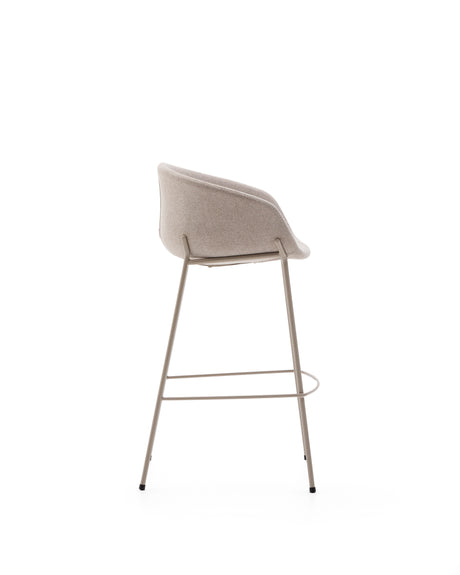 Hocker Yvette aus beigefarbener Chenille und Stahlbeinen mit beigefarbenem Finish Höhe 75 cm - ZEN ZONE Furniture