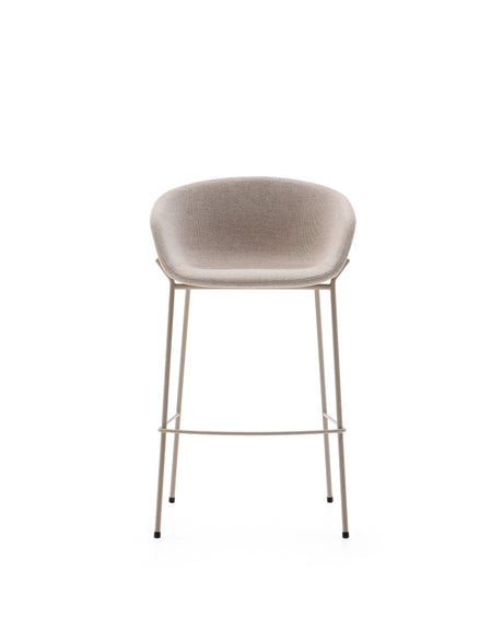 Hocker Yvette aus beigefarbener Chenille und Stahlbeinen mit beigefarbenem Finish Höhe 75 cm - ZEN ZONE Furniture