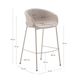 Hocker Yvette aus beigefarbener Chenille und Stahlbeinen mit beigefarbenem Finish Höhe 75 cm - ZEN ZONE Furniture