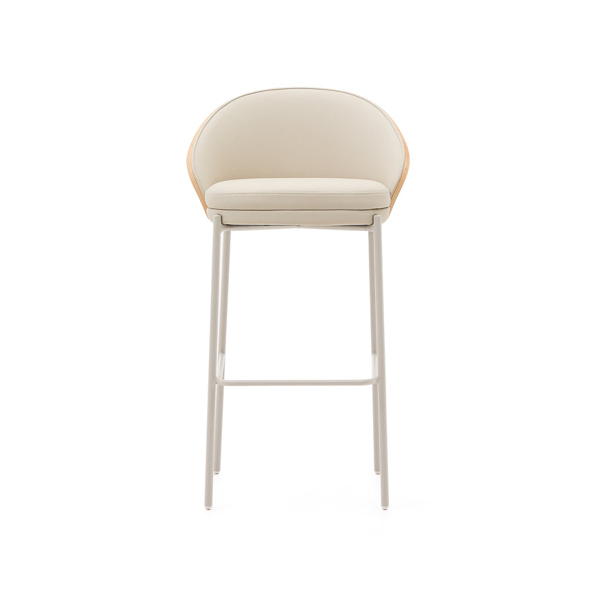 Eamy Hocker aus beigefarbenem Kunstleder, Eschenfurnier naturfarbenes Finish mit Metall 77cm - ZEN ZONE Furniture