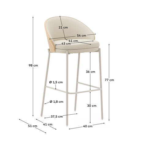 Eamy Hocker aus beigefarbenem Kunstleder, Eschenfurnier naturfarbenes Finish mit Metall 77cm - ZEN ZONE Furniture
