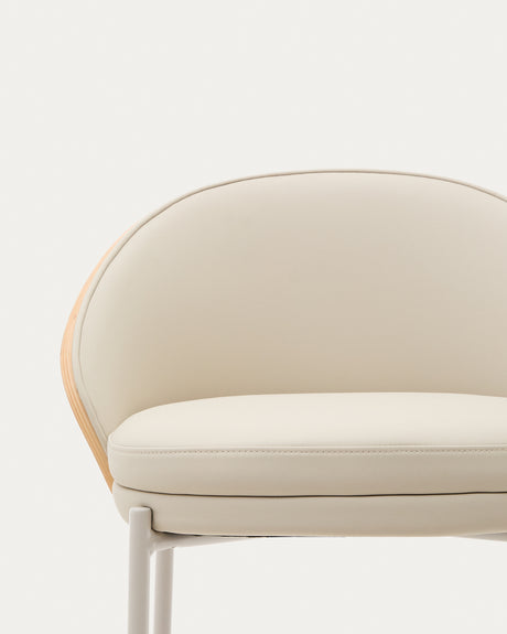 Eamy Hocker aus beigefarbenem Kunstleder, Eschenfurnier naturfarbenes Finish mit Metall 77cm - ZEN ZONE Furniture