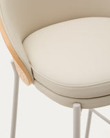 Eamy Hocker aus beigefarbenem Kunstleder, Eschenfurnier naturfarbenes Finish mit Metall 77cm - ZEN ZONE Furniture