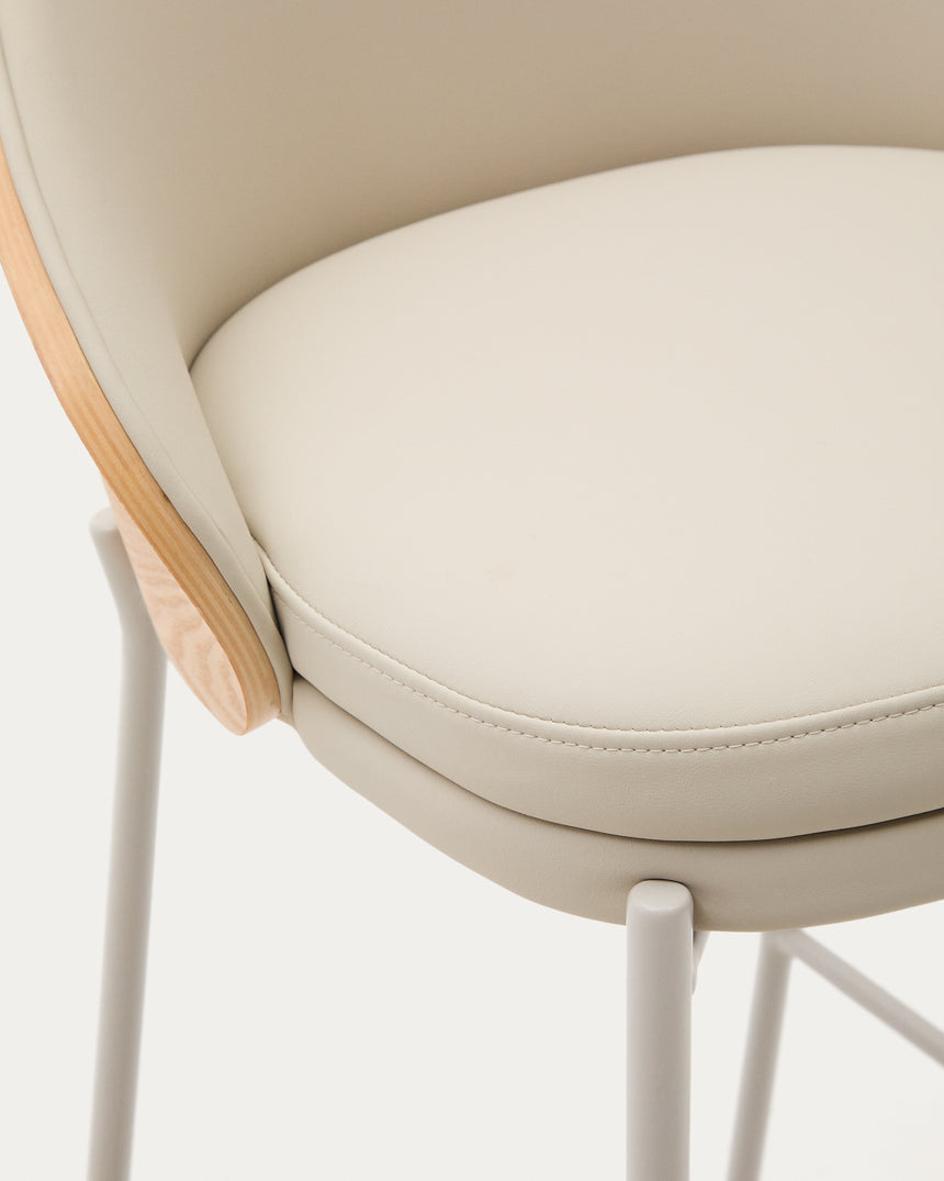 Eamy Hocker aus beigefarbenem Kunstleder, Eschenfurnier naturfarbenes Finish mit Metall 77cm - ZEN ZONE Furniture