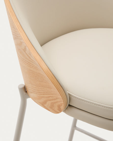 Eamy Hocker aus beigefarbenem Kunstleder, Eschenfurnier naturfarbenes Finish mit Metall 77cm - ZEN ZONE Furniture