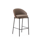Eamy Hocker aus braunem Kunstleder, Eschenfurnier in Nussbaum-Finish mit Metall in Schwarz - ZEN ZONE Furniture