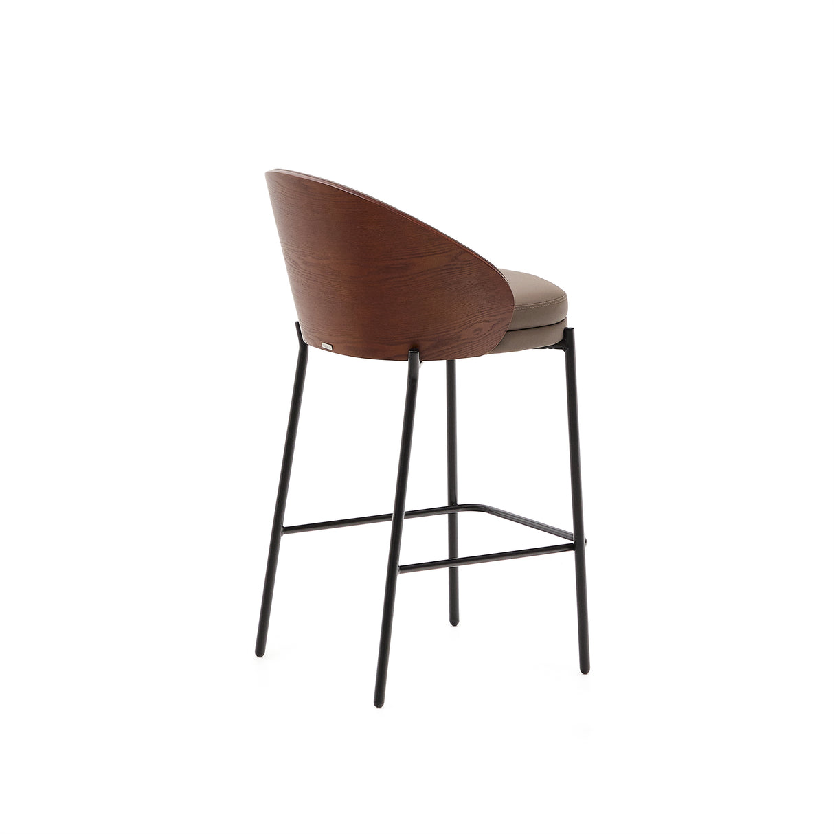 Eamy Hocker aus braunem Kunstleder, Eschenfurnier in Nussbaum-Finish mit Metall in Schwarz - ZEN ZONE Furniture