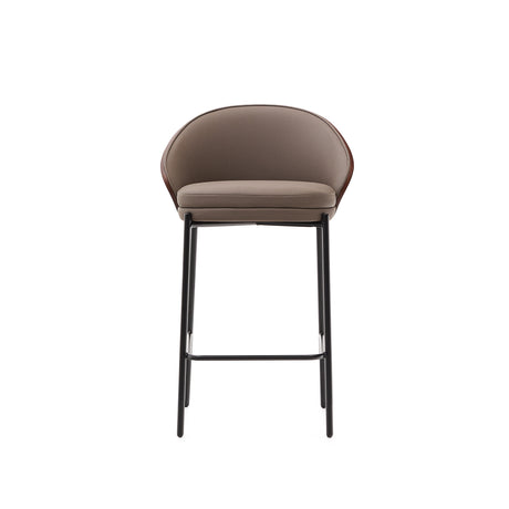 Eamy Hocker aus braunem Kunstleder, Eschenfurnier in Nussbaum-Finish mit Metall in Schwarz - ZEN ZONE Furniture