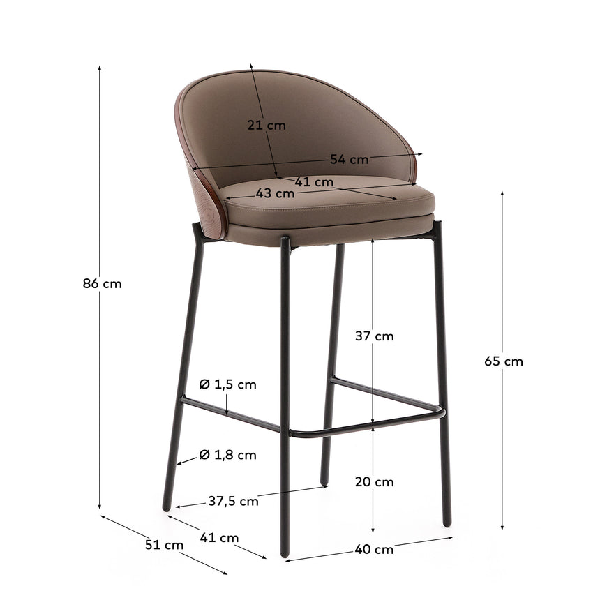 Eamy Hocker aus braunem Kunstleder, Eschenfurnier in Nussbaum-Finish mit Metall in Schwarz - ZEN ZONE Furniture