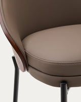 Eamy Hocker aus braunem Kunstleder, Eschenfurnier in Nussbaum-Finish mit Metall in Schwarz - ZEN ZONE Furniture