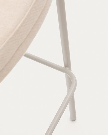 Hocker Eamy aus beigefarbenem Chenille, Eschenfurnier mit natürlichem Finish und beigefarbenem Metall, Höhe 65 cm - ZEN ZONE Furniture