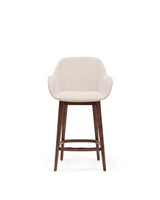 Beigefarbener Hocker Konna mit Beinen aus massivem Eschenholz, dunkles Finish 65 cm - ZEN ZONE Furniture