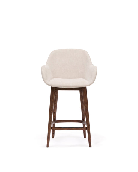 Beigefarbener Hocker Konna mit Beinen aus massivem Eschenholz, dunkles Finish 65 cm - ZEN ZONE Furniture