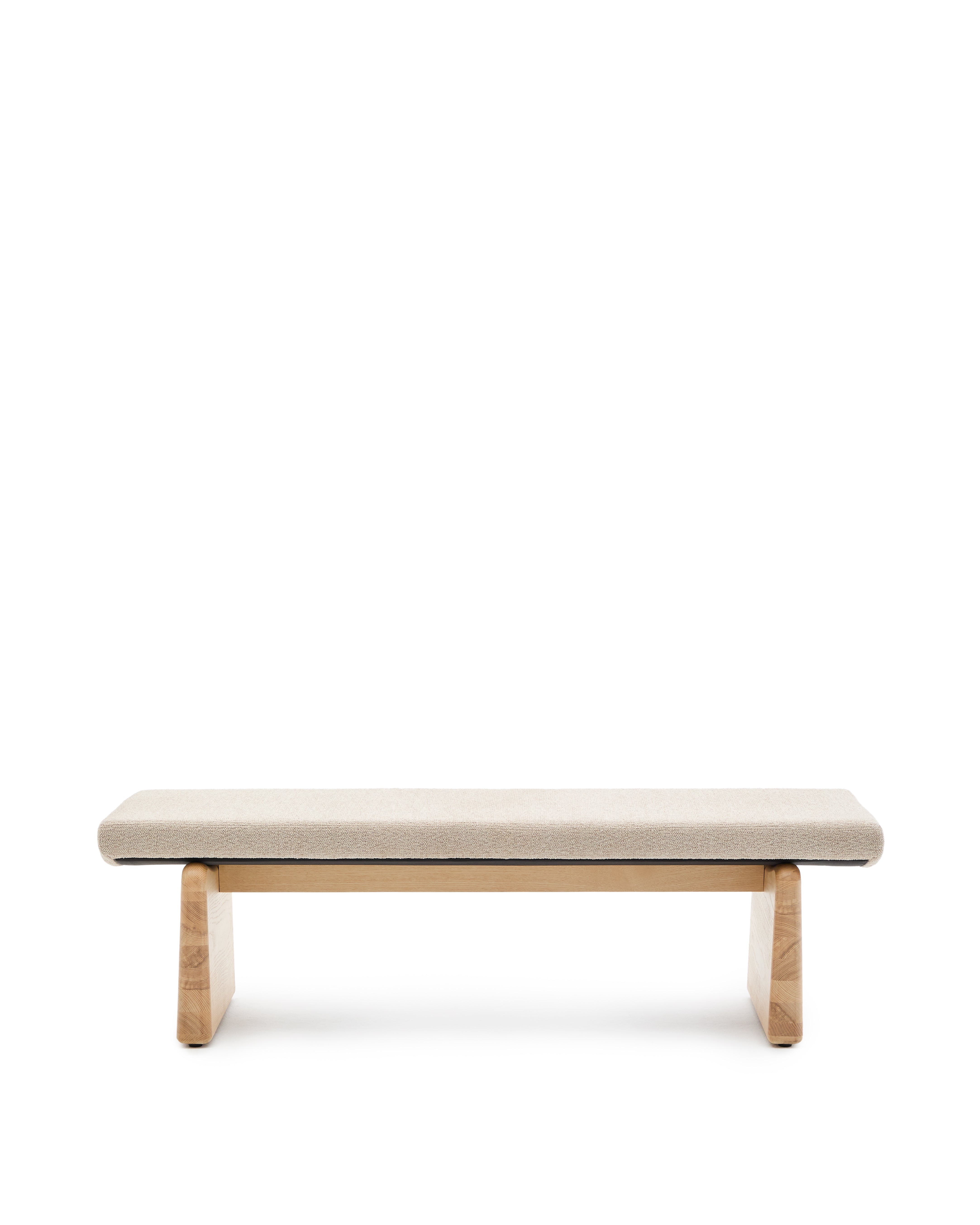 〆1/31 WHITE_WOOD_BENCH #3 Upholstered bench Topaz beige chenille and solid ash wood with natural
