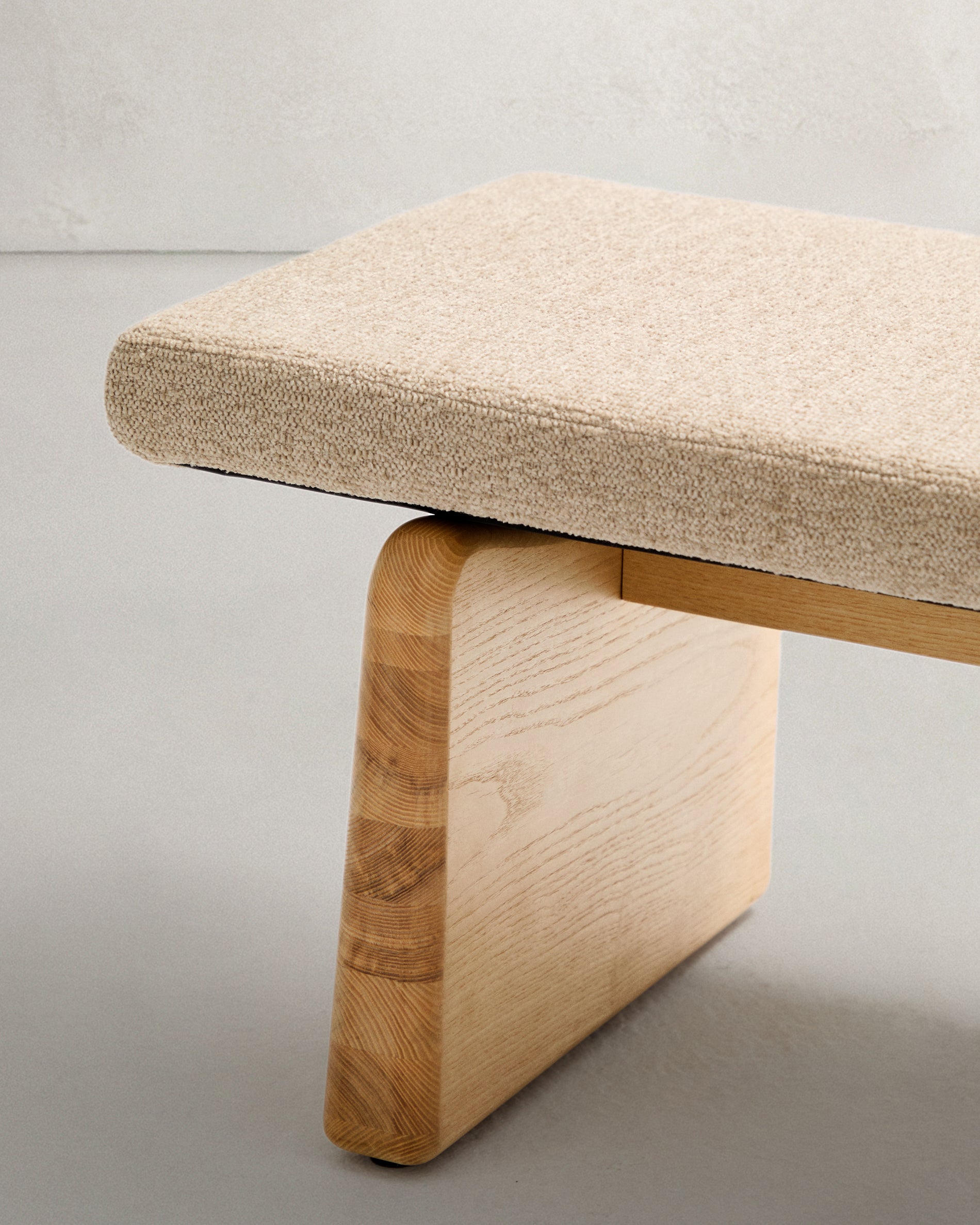 〆1/31 WHITE_WOOD_BENCH #1 Upholstered bench Topaz beige chenille and solid ash wood with natural