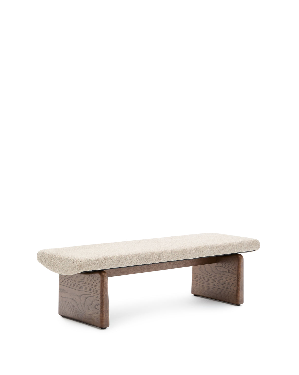 Polsterbank Topaz beiger Chenille und massives Eschenholz mit Walnuss-Finish 150cm FSC 100% - ZEN ZONE Furniture