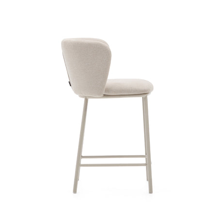 Hocker Ciselia aus beigefarbenem Chenille und beigefarbenem Stahl Höhe 65 cm FSC Mix Credit - ZEN ZONE Furniture