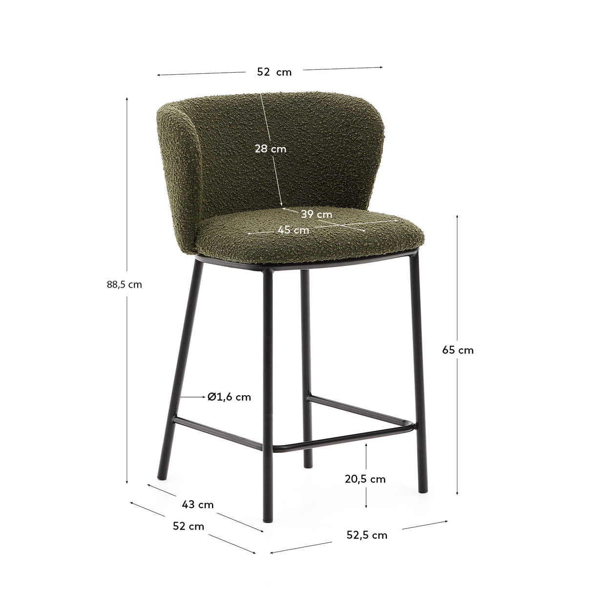 Hocker Ciselia aus grünem Schaffell und schwarzem Stahl Höhe 65 cm FSC Mix Credit - ZEN ZONE Furniture