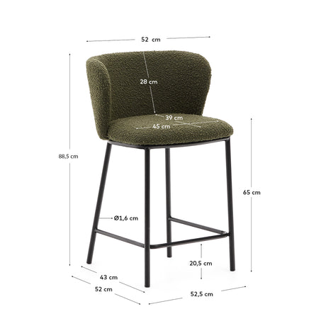 Hocker Ciselia aus grünem Schaffell und schwarzem Stahl Höhe 65 cm FSC Mix Credit - ZEN ZONE Furniture