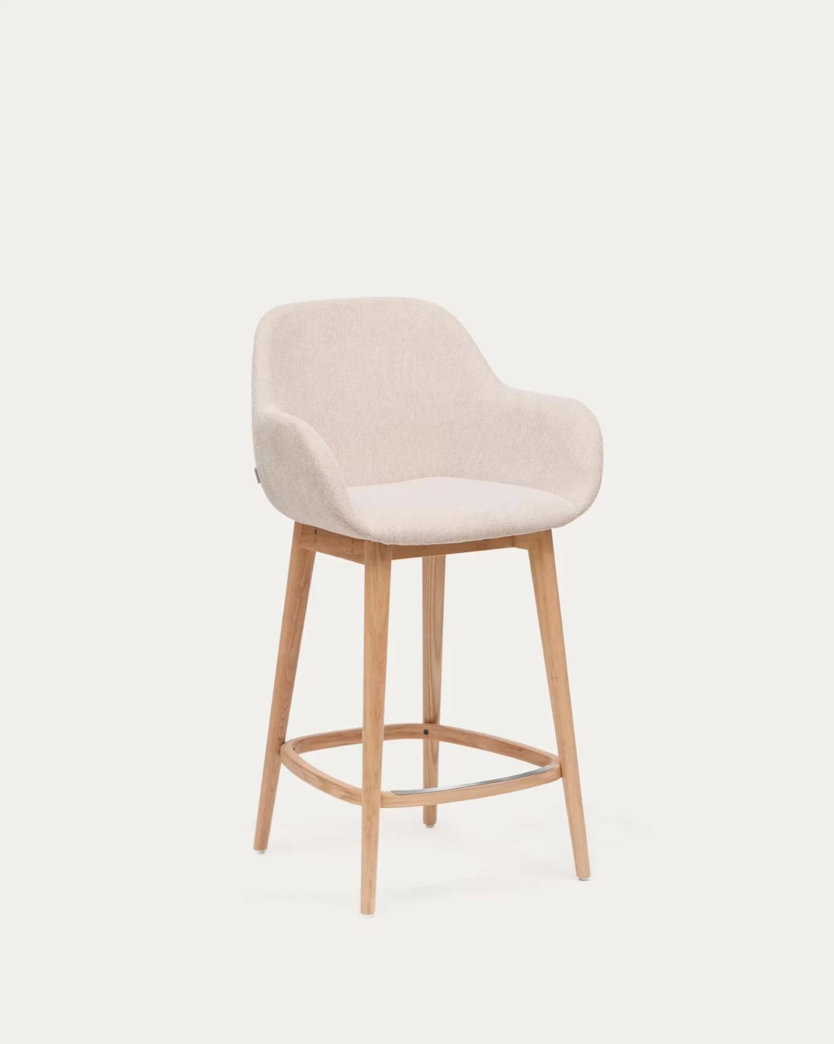 Beigefarbener Hocker Konna mit Beinen aus massivem Eschenholz, helles Finish 65 cm - ZEN ZONE Furniture