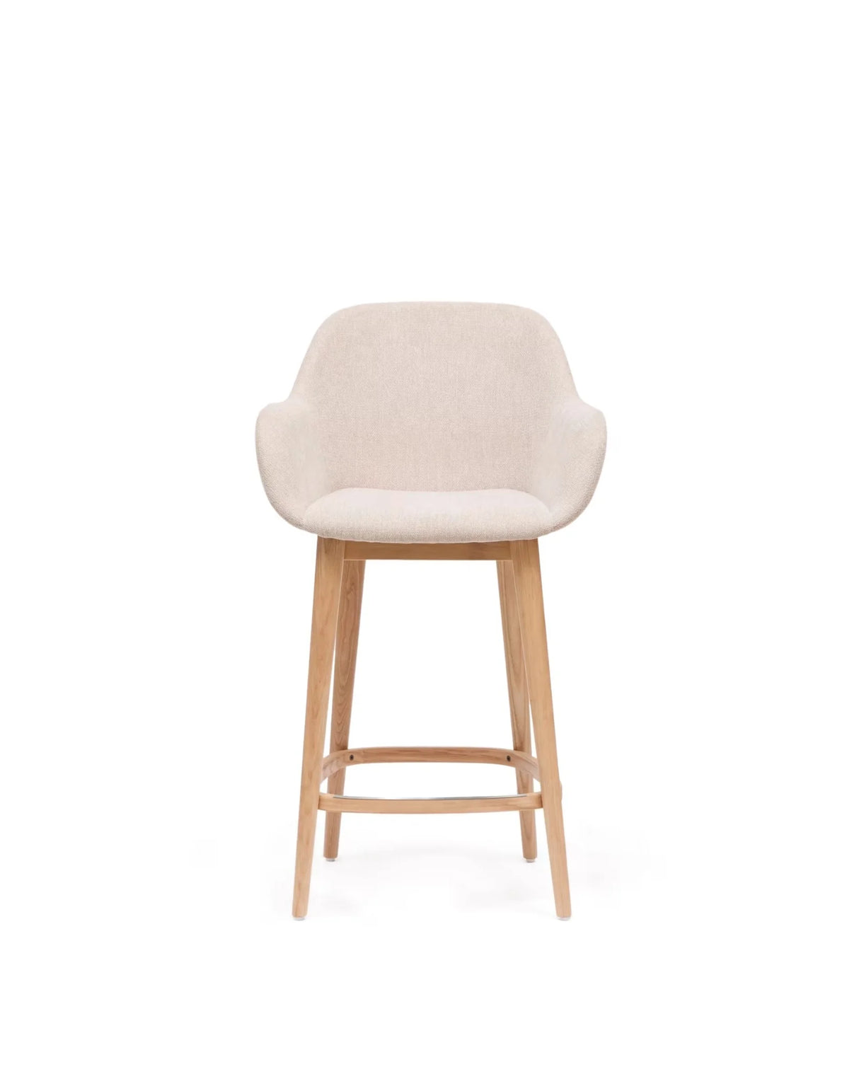 Beigefarbener Hocker Konna mit Beinen aus massivem Eschenholz, helles Finish 65 cm - ZEN ZONE Furniture
